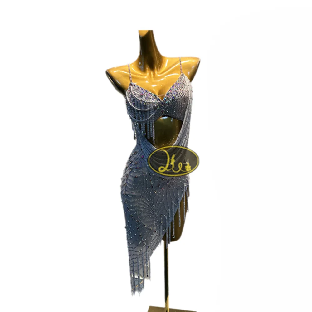 

Latin Dance Adult Children's Dress AB Stone High-End Custom Embroidered Diamond Skirt Precisely Tango Women's Clothing
