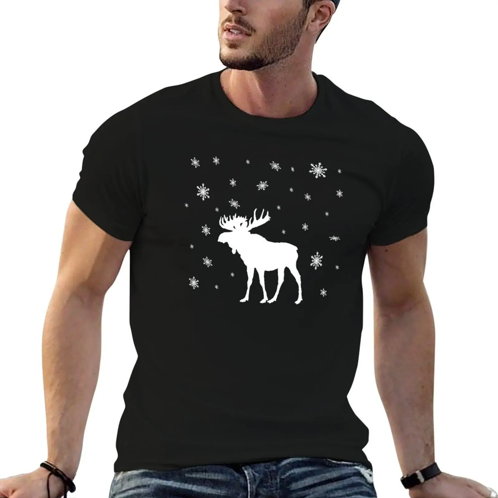 

A White Moose In The Snow Cold Winter Time T-Shirt man graphic t shirt t shirt custom print T-Shirt