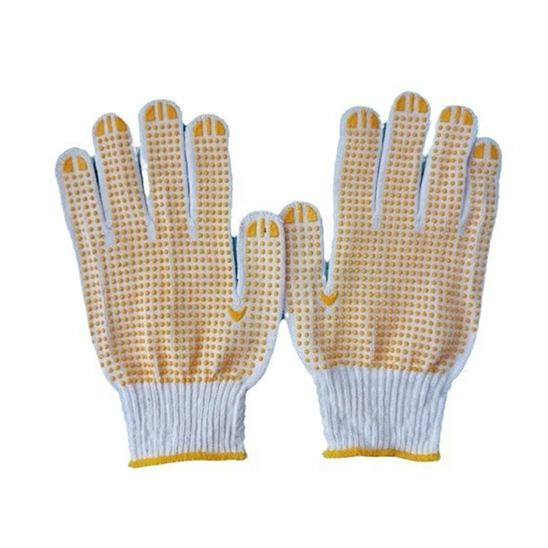 1Pairs Yarn Adhesive Gloves Cotton Polyester String Knit Shell Safety Protection Work Gloves For Mechanic Industrial Warehouse