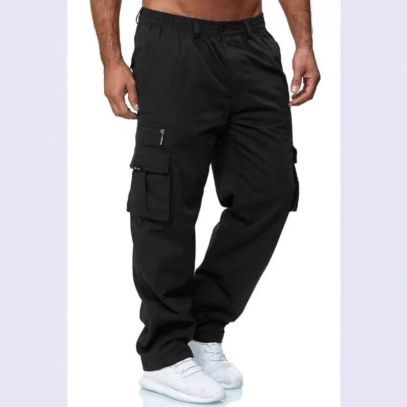 

2026 New Men's Cargo Sweatpants Outdoor Loose Straight Drawstring Elastic Cuff Multi-Pocket Running Training Casual Pants