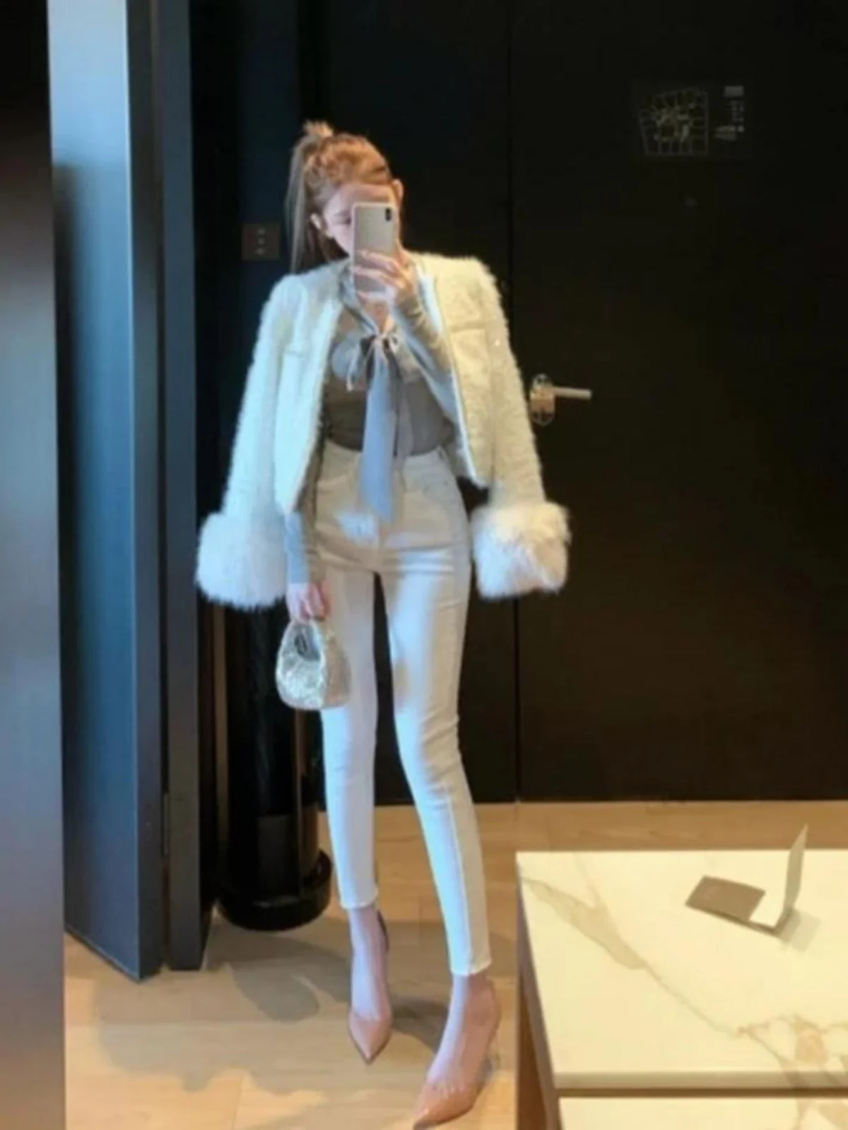 

High Waist Fce Lined Slimming Pencil Pants Autumn Winter Cotton Stretch Denim Blue Nine Point Legs Lengthening Faionable...