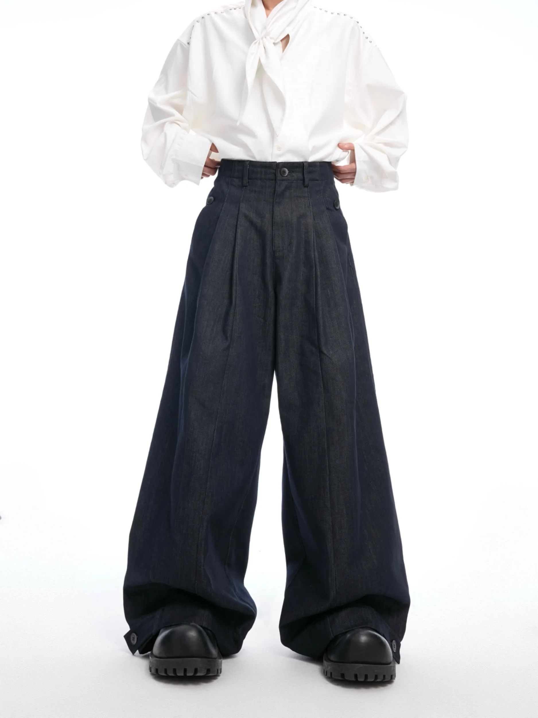 

ArguE CulturE Vintage Folded Wide Leg Jeans Loose Long Trousers Men's Original Dye Denim High Waist Straight Cut Casual Pants