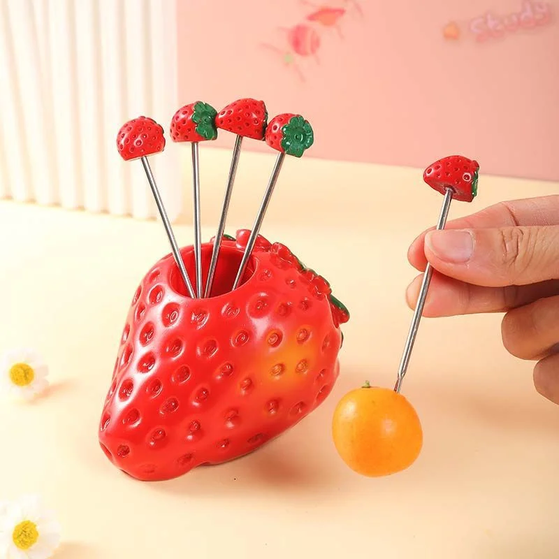 Creative Light Luxury Fruit Western Food Strawberry Household Heart Shaped Fork High Beauty Set of Dessert Fruit Forks