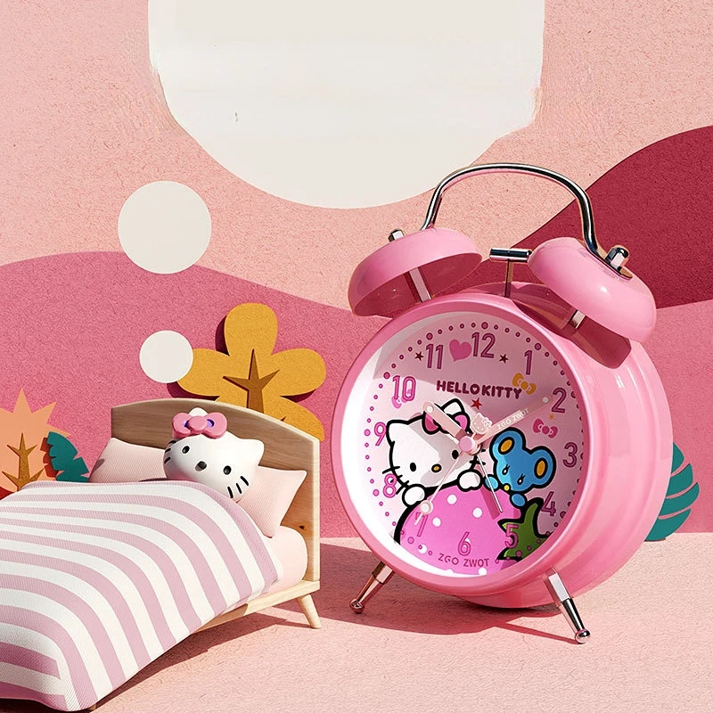 Sanrio Hello Kitty Kuromi My Melody Alarm Clock Girls Cartoon Children Students Bedside Clock To Wake Up The Alarm Clock