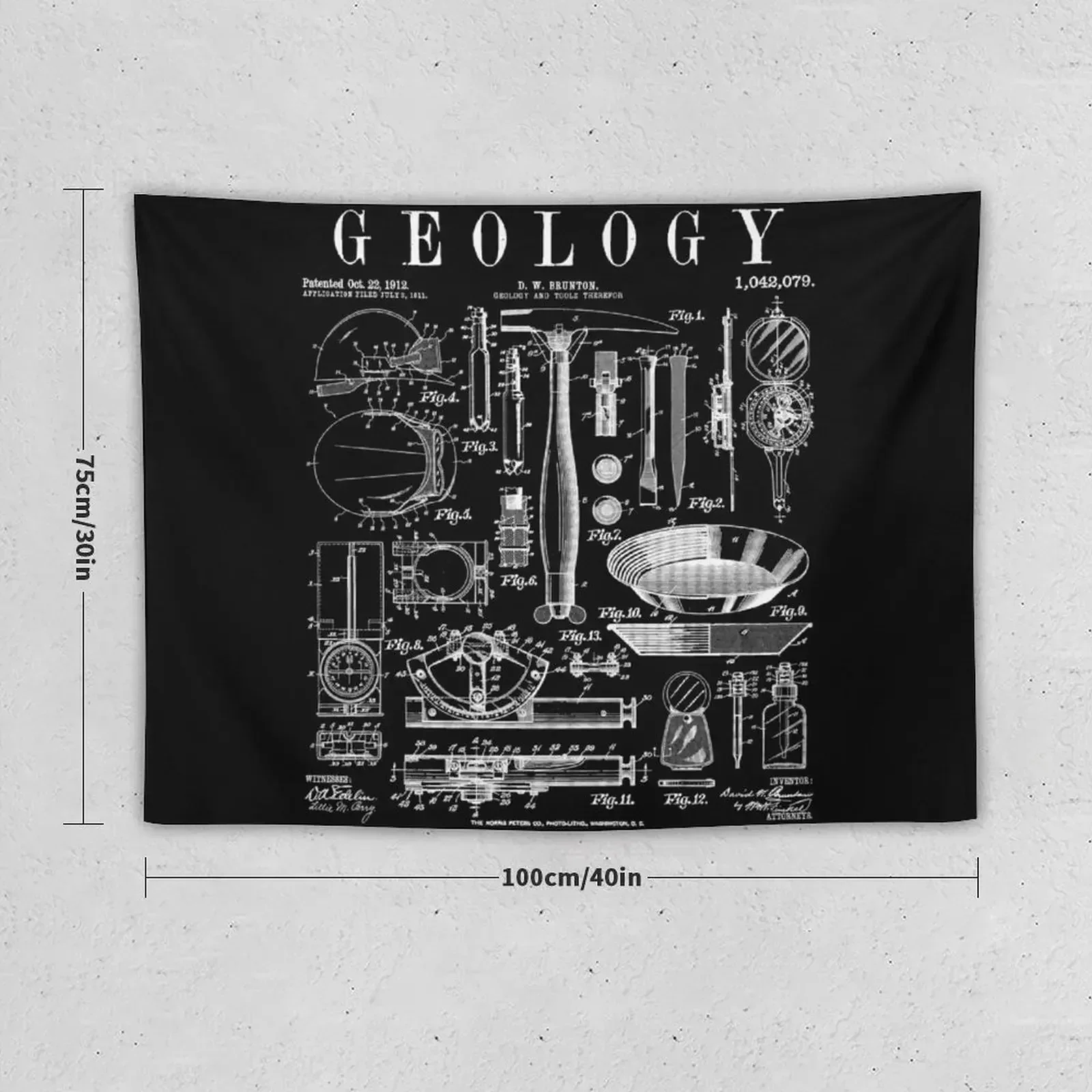 Geology Geologist Field Kit Tools Vintage Patent Print Tapestry Bedroom Deco Decoration Room Decoration Bedroom Tapestry