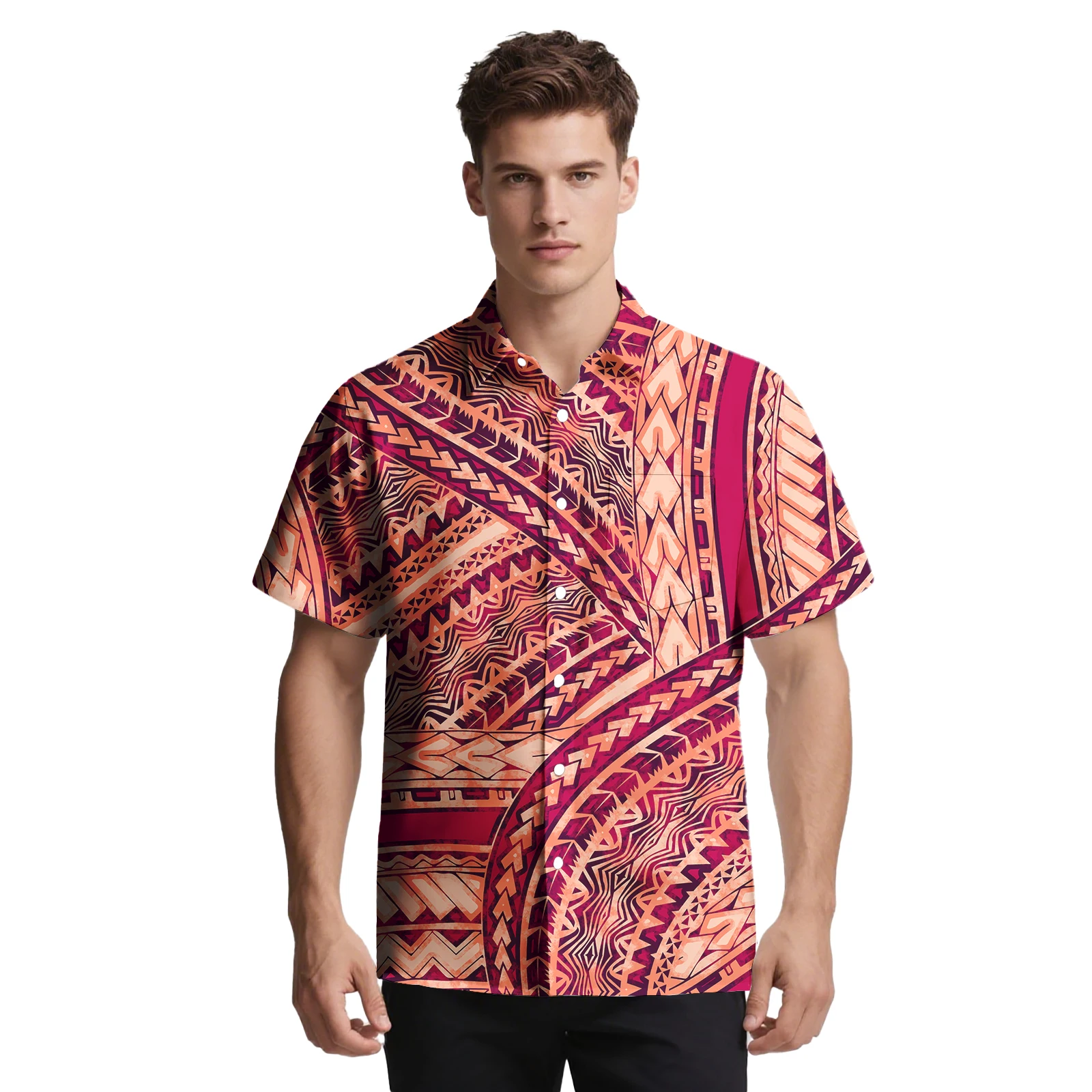 مخصص النمط الكلاسيكي رائجة البيع الملابس ساموا مريحة شهم قميص هاواي ألوها تصاميم القبلية البولينيزية الرجال قميص #2