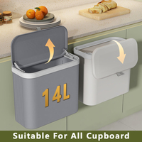 ONEKA 14L Kitchen Trash Can With Lid Hanging Trash Bin Garbage Can for Cabinet Cupboard Under Sink Compost Bin