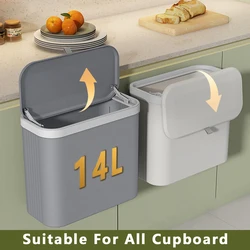 ONEKA 14L Kitchen Trash Can With Lid Hanging Trash Bin Garbage Can for Cabinet Cupboard Under Sink Compost Bin