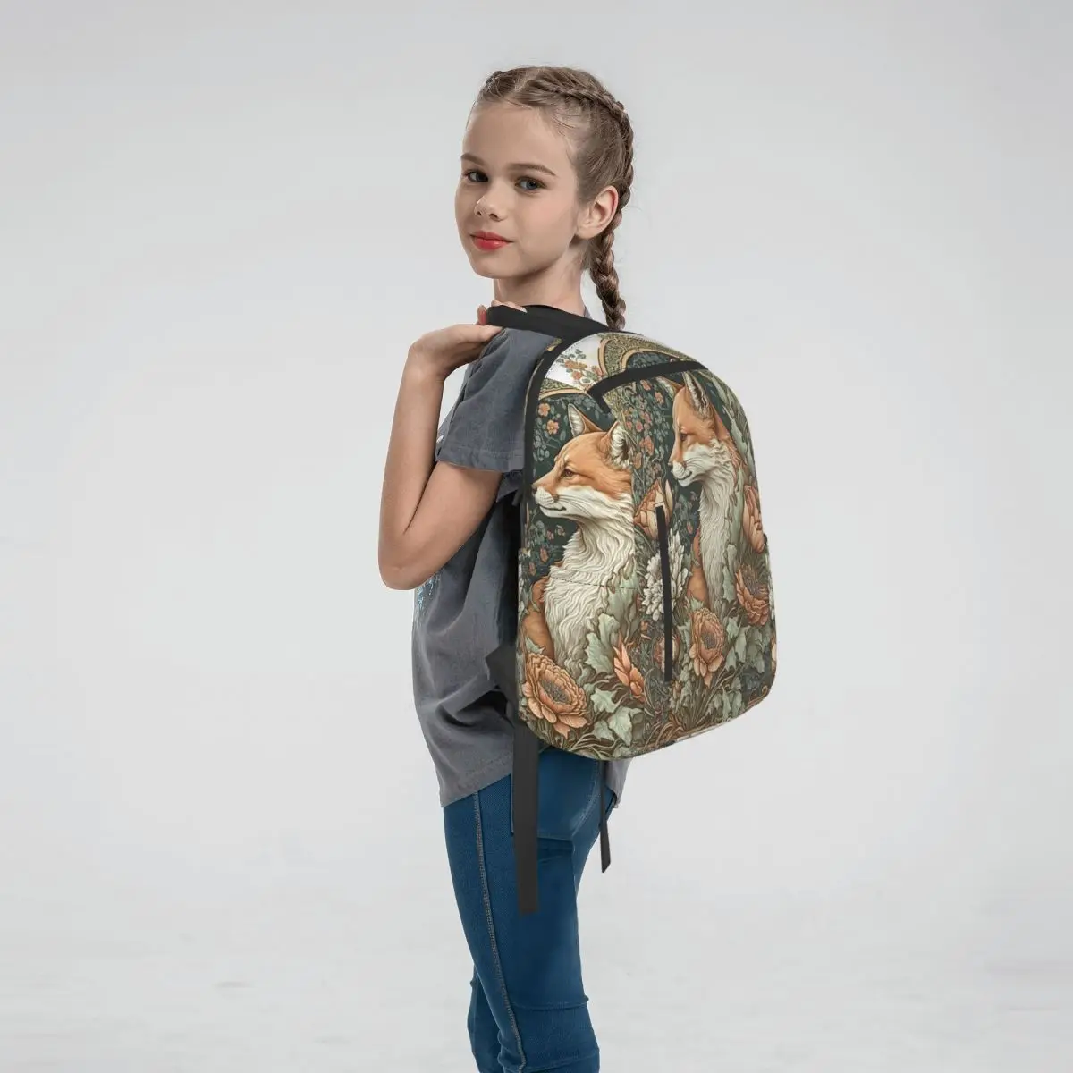 Sleeping Fox In The Flower Backpack Daypack Children BookBag School Bag Shoulder Bags for Men Women