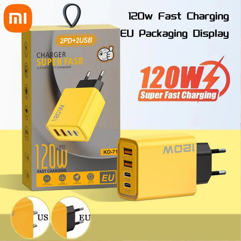 Xiaomi 120W Fast Charger USB Type C PD Cable EU Hypercharge Quick Charge 3.0 Adapter For iPhone Samsung Oneplus Pixel Cellphones