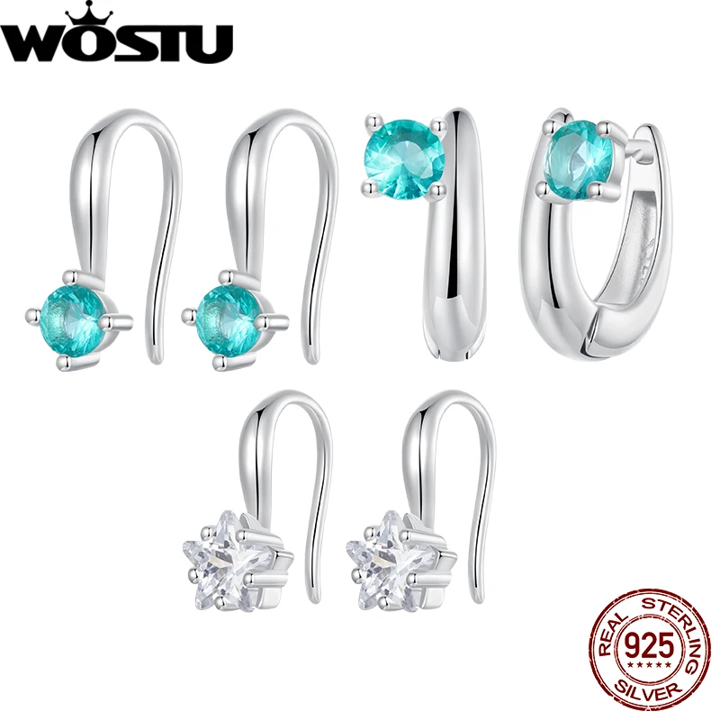 Wostu Original Sterling Silber grün Stern Ohr haken Ohr schnallen mit Nano Stein edlen Schmuck für Frauen Luxus Party Geschenk