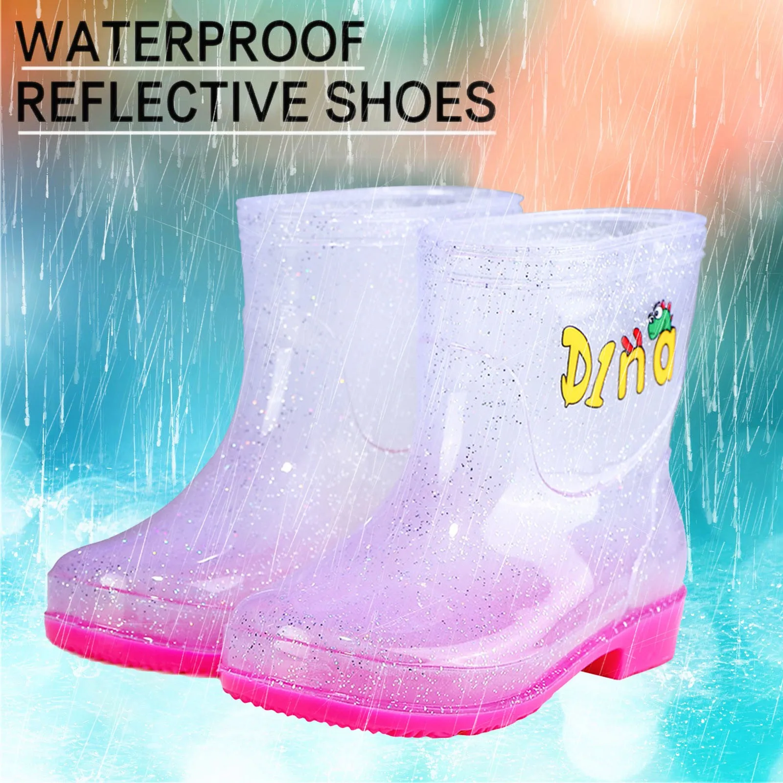 Non-slip Children Rain Shoes 3D Stereo Cartoon Kids Rain Boots Cute Dinosaur Rabbit Duck Waterproof Water Shoes Toddler