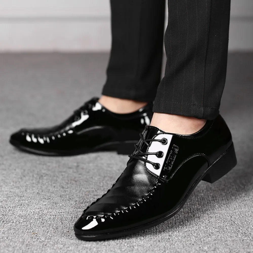 Men's Dress Shoes Wrinkled Ripple Patent Tuxedo Classic Lace-up Formal Oxfords for Men