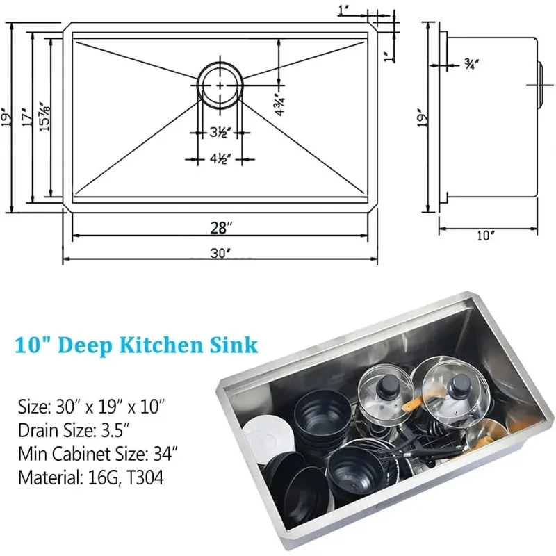 30 Inch Undermount Kitchen Sink Stainless Steel, BoomHoze 30 x 19 Inch Undermount Workstation Sink Commercial 16 Gauge