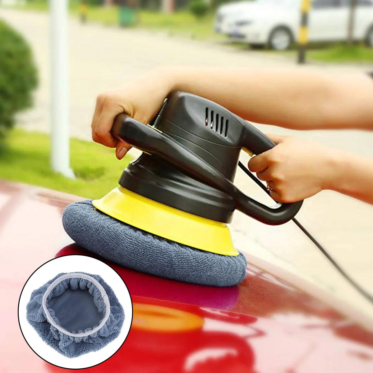 

5Pcs Car Polishing Waxing Coral Fleece Bonnet Pads Grey Soft Durable Reusable Applicators for Sealant Wax Glaze Car Interior