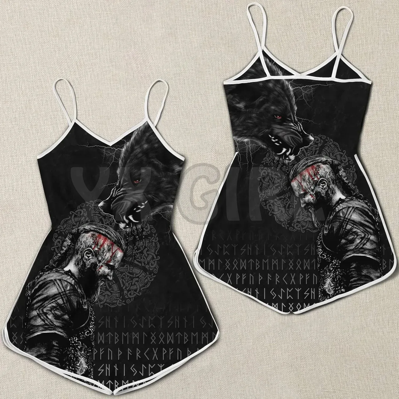 YX GIRL Viking Wolf Romper Wanita 3D Romper Cetak Seluruh Bagian Pakaian Bohemia Wanita Musim Panas