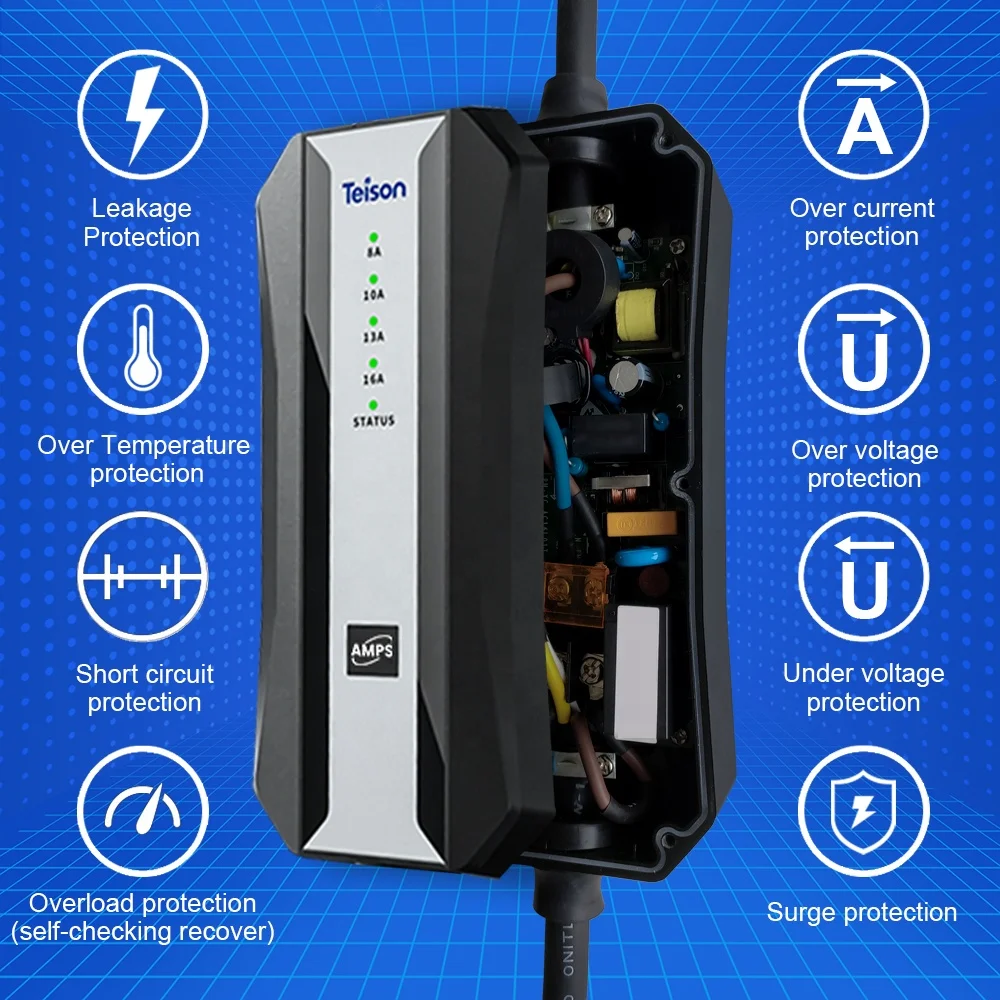 Evse Manufacturer Smart Portable Ev Charger Type 2 To Schuko Plug