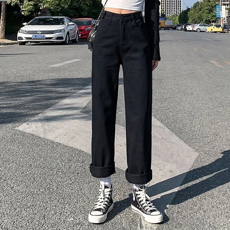 

Spring Women Jeans Straight Trousers Vintage High Waist All-match Loose Denim Pants Retro Loose Trousers Full-length Jeans