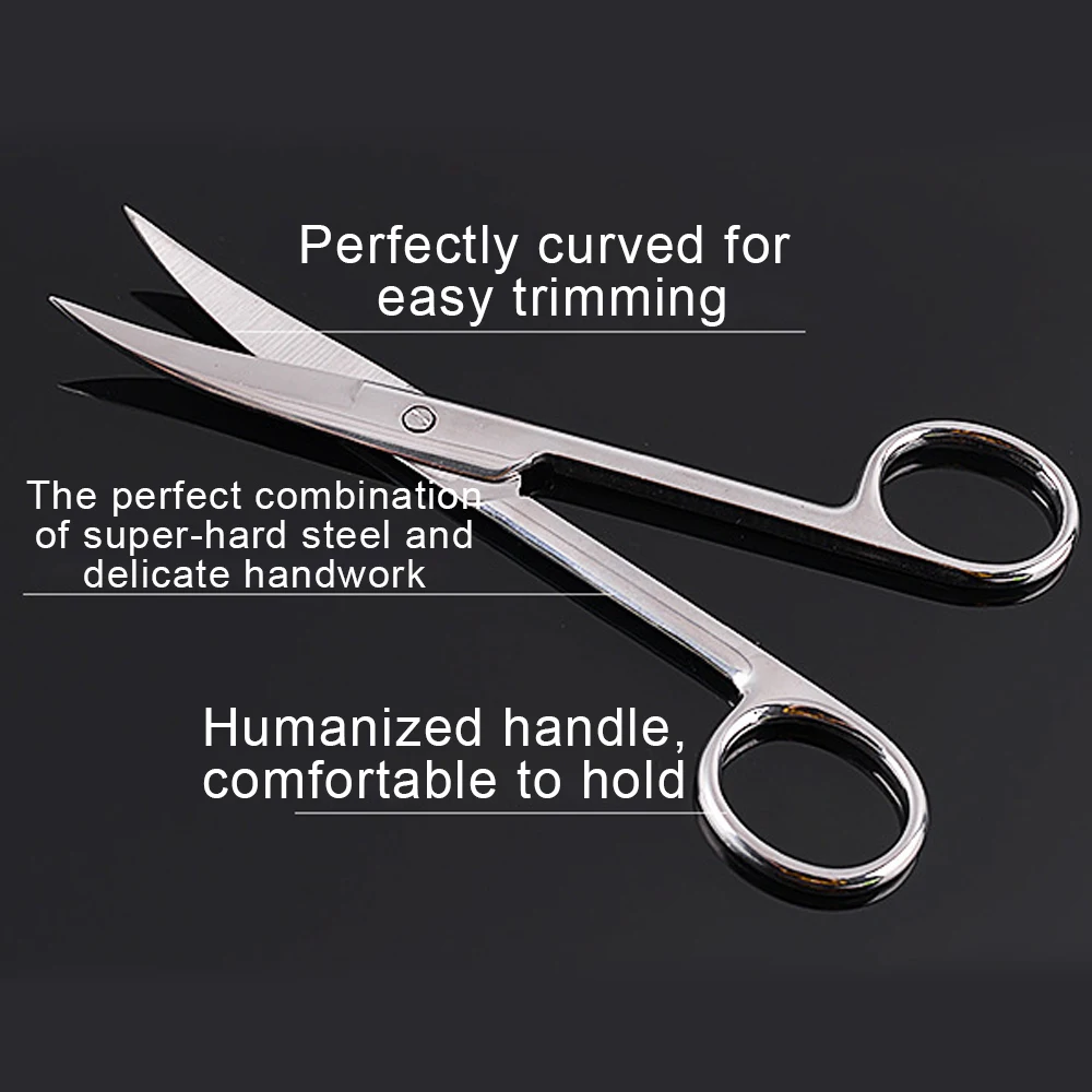 1Pcs 14cm Stainless Steel Medical Scissors Manicure Nose Hair Lash Scissors Eyebrow Trimming Straight Curved Tip Makeup Tools