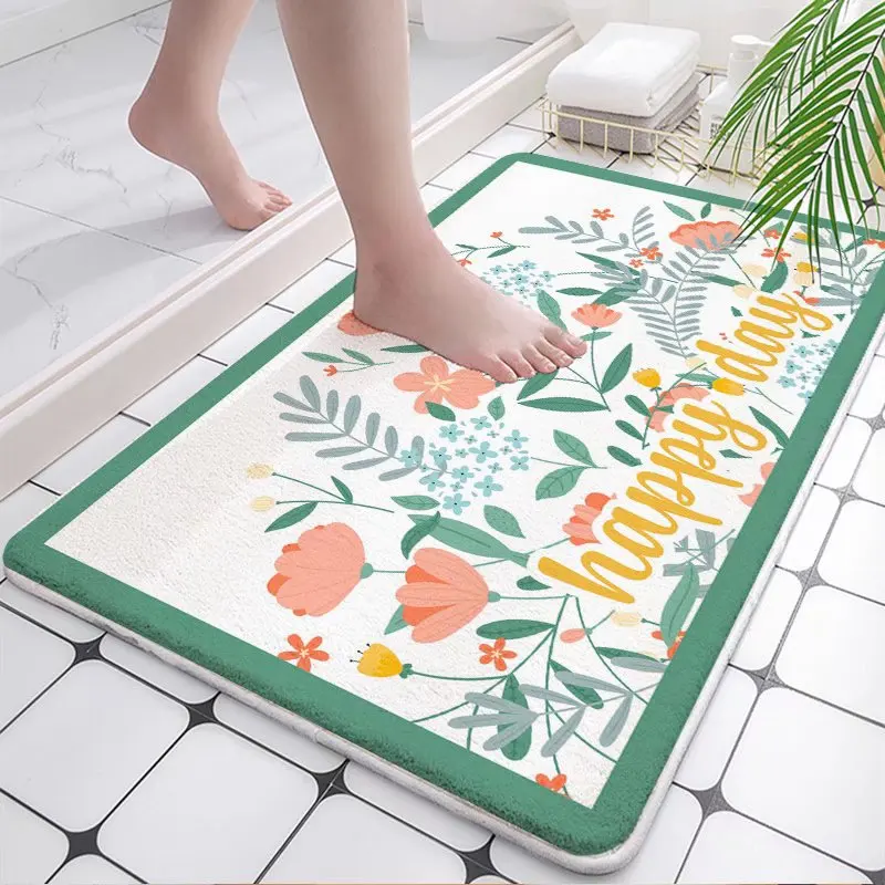 

Countryside Floral Bathroom Carpet Soft and Water Absorbent Bath Area Rug Doormat Machine Wash/Dry for Tub Shower Side Floor Mat