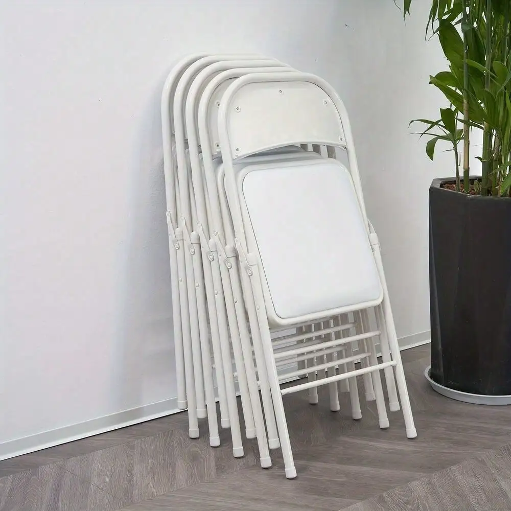 

6 Pack Padded Folding Chairs Stackable Picnic Party Commercial Set of 6 White