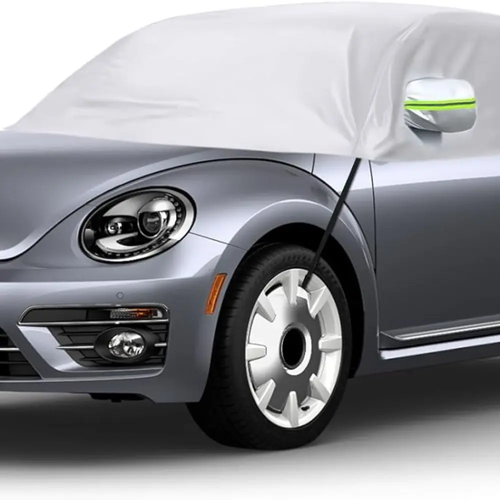 

All-Weather Silver Car Cover for Volkswagen New Beetle 1998-2022, Protects from Rain, Hail, and Sun with Side Mirror Cover