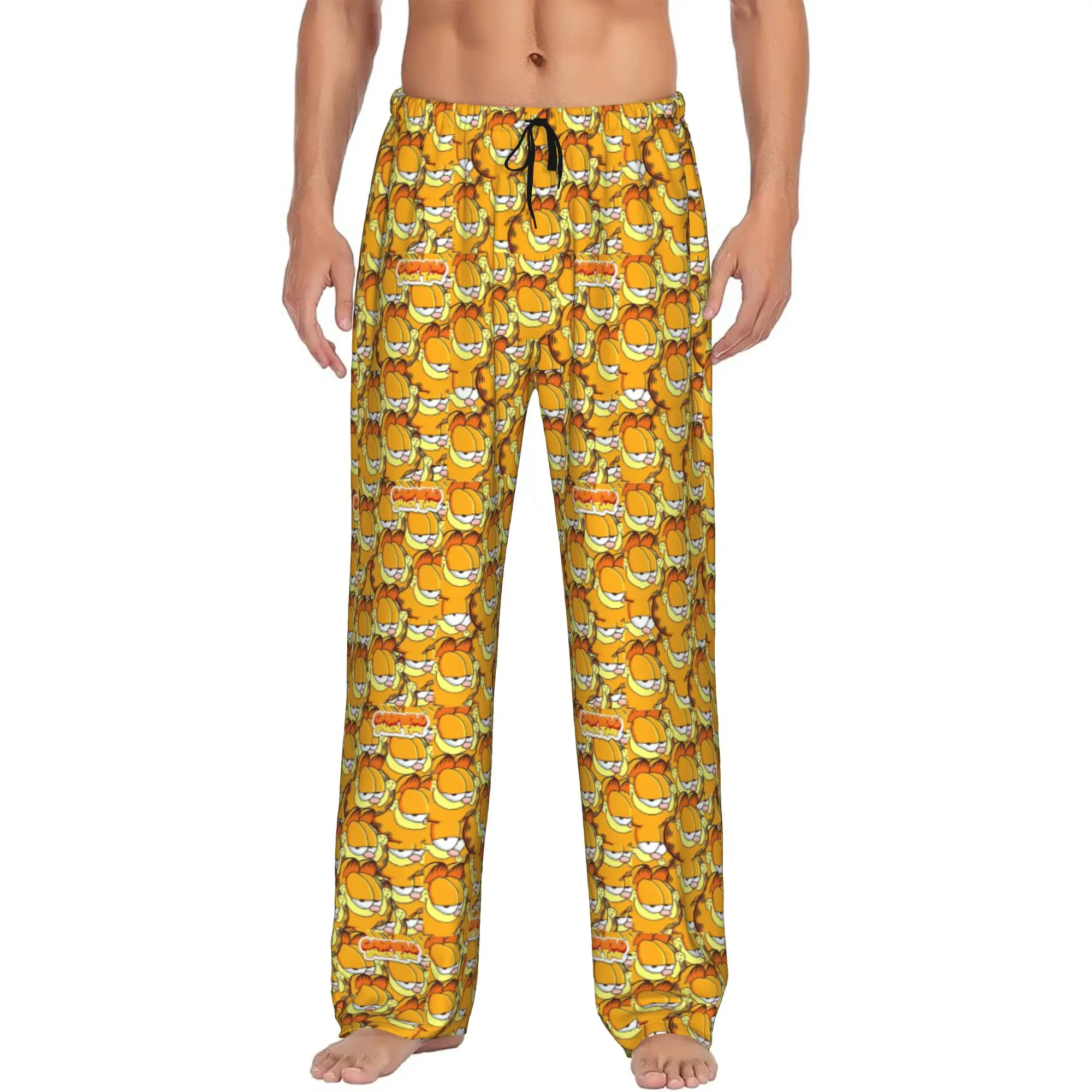 Custom Cat Cartoon Pajama Pants Sleepwear Men Elastic Waistband Comic Strip Manga Sleep Lounge Bottoms with Pockets
