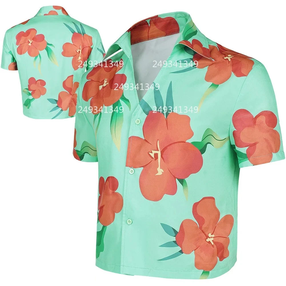 

Anime Movie Cosplay Costume Floral Printing Green Short Shirt For Man Comic-con Role Play Dress Up Top Stage Performance Clothes