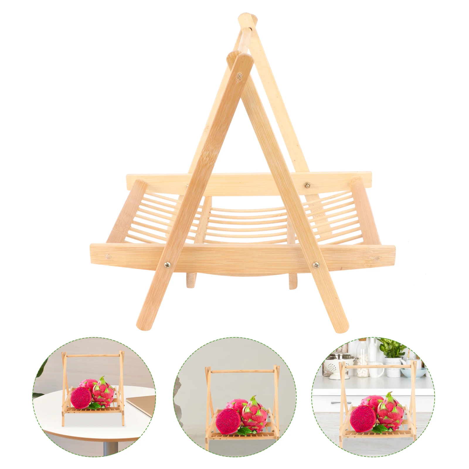 

Food Drying Rack Fruit Plate for Restaurant Cake Wooden Basket Foldable Tray Bamboo Desktop Storage