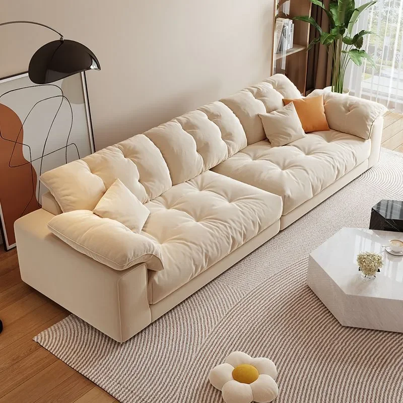 Cream Cloud Fabric Sofa Removable Washable Cover Modern Light Luxury Straight Sectional for Small Apartment Living Room
