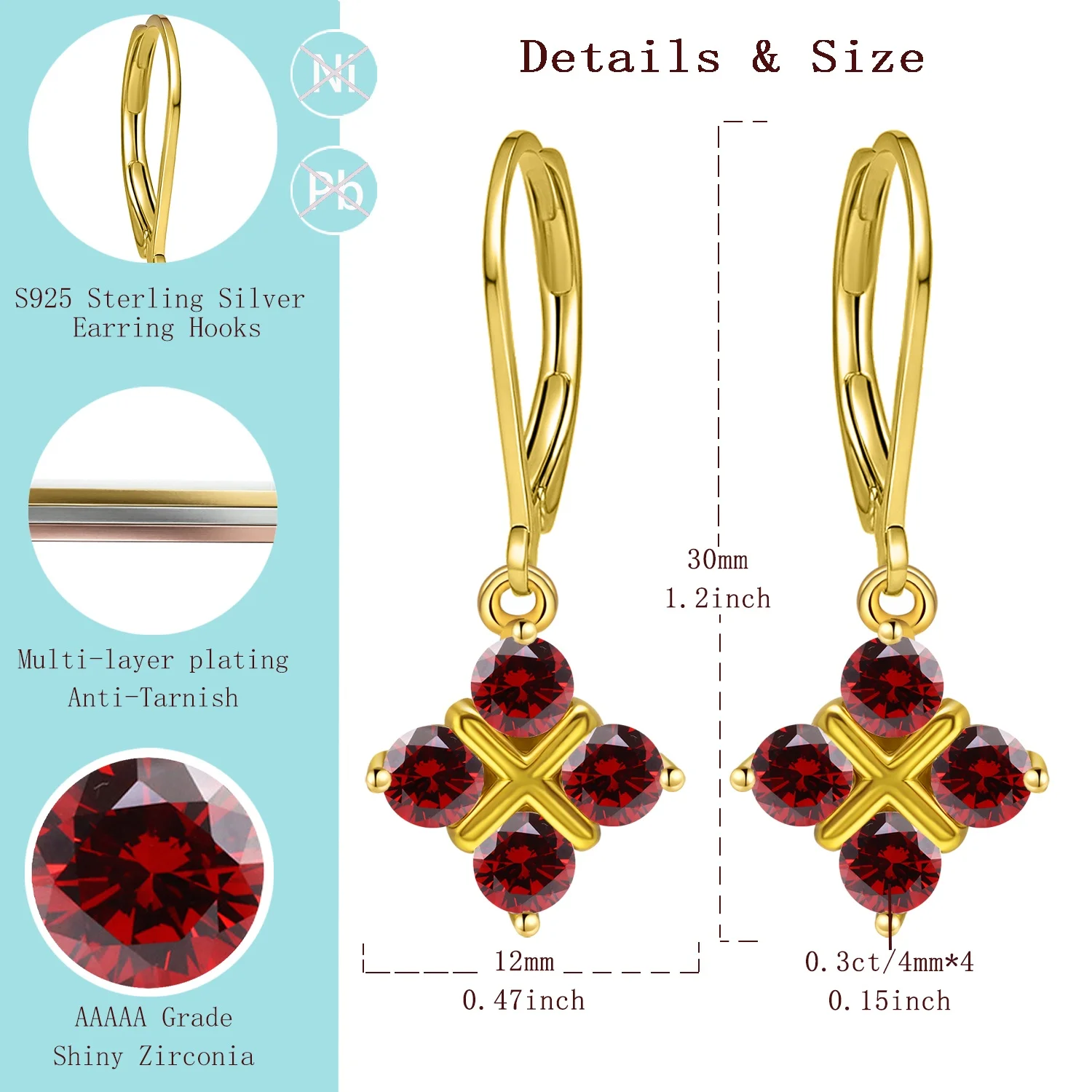 

LAMVOICE gift for daughter, designer item high quality, S925 sterling silver, valentine’s Day, 1.2 carat zirconia earrings