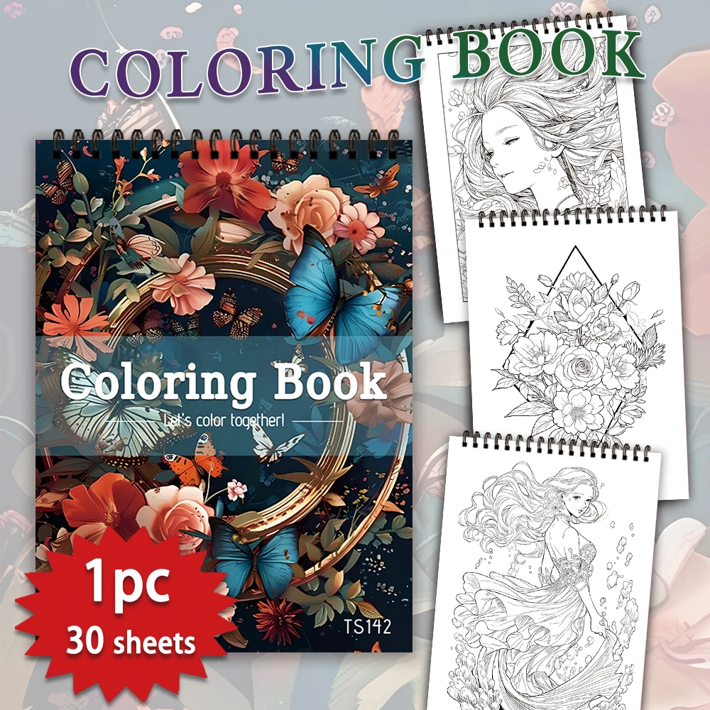 1pc,Adult Coloring Book-30 Different Patterns,100gsm,11.2x8.3 “Stress Relief,Easter,Birthday,Valentine's Day Gift