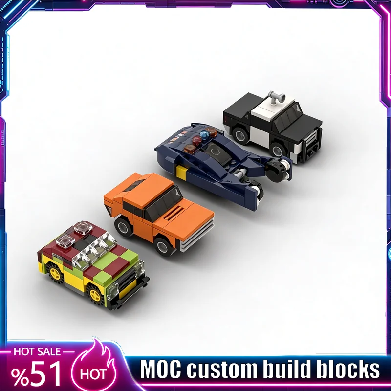 NEW 228Parts Classic Mini Car Collection Customize Building Blocks MOC Vehicle Model DIY Assembly Toy Display Creative Gifts Set