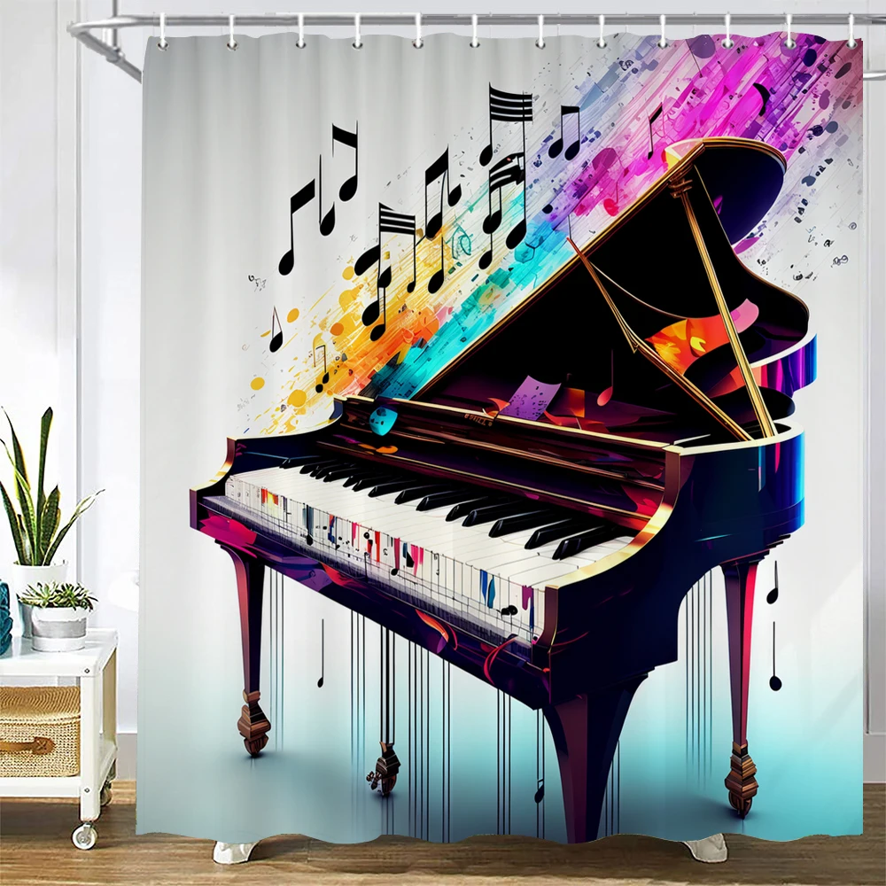 

Music notes piano pattern shower curtain waterproof cloth bathroom curtain with hooks bath partition curtain home decor curtain
