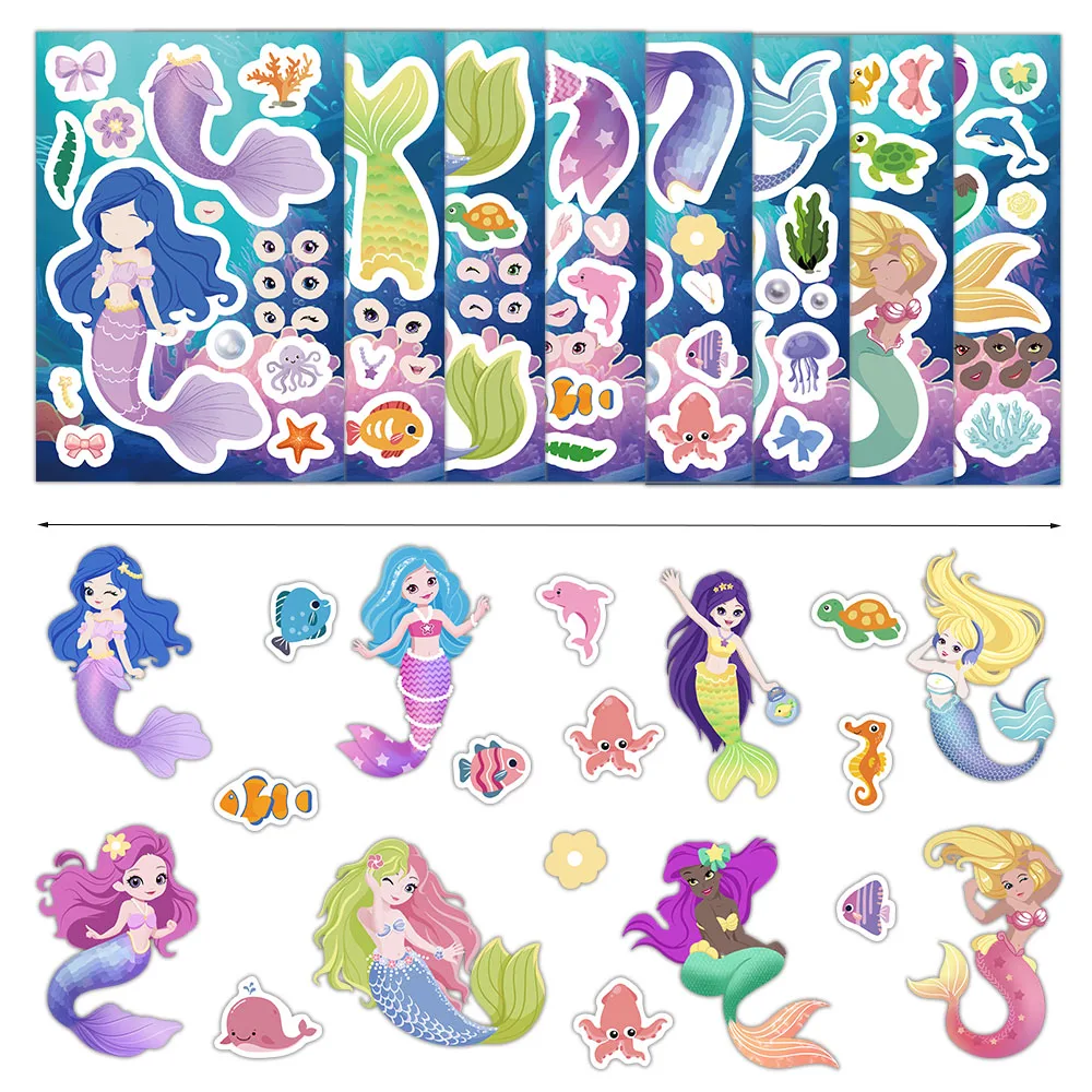 8/16PCS Creative Mermaid Sticker diy Notebook Handbook Sticker Material Sticker image 2