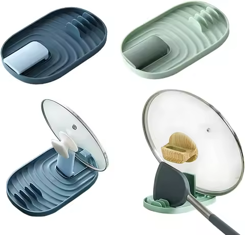 Heat-Resistant Multifunctional Spoon Rest &amp; Pot Lid Holder, Non-Slip Easy-Clean Utensil Rack for Kitchen Countertop Cooking