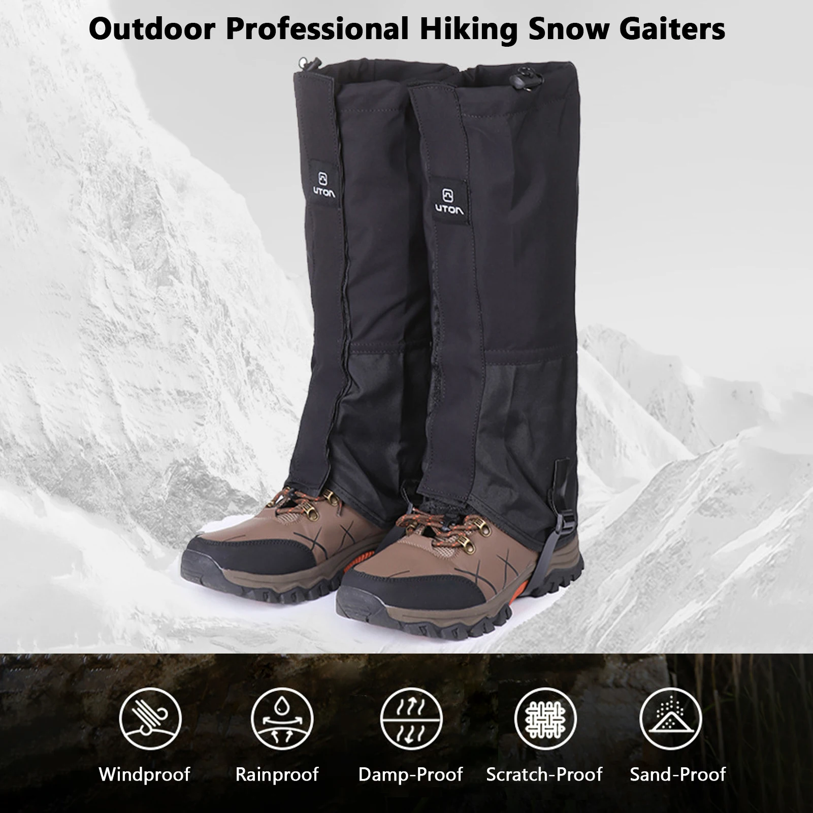 Men's Outdoor Boot Gaiters Rainproof Breathable Anti Snow Anti Sand Leg Gaiters with TPU Strap for Hiking Skiing Boot Gaiters