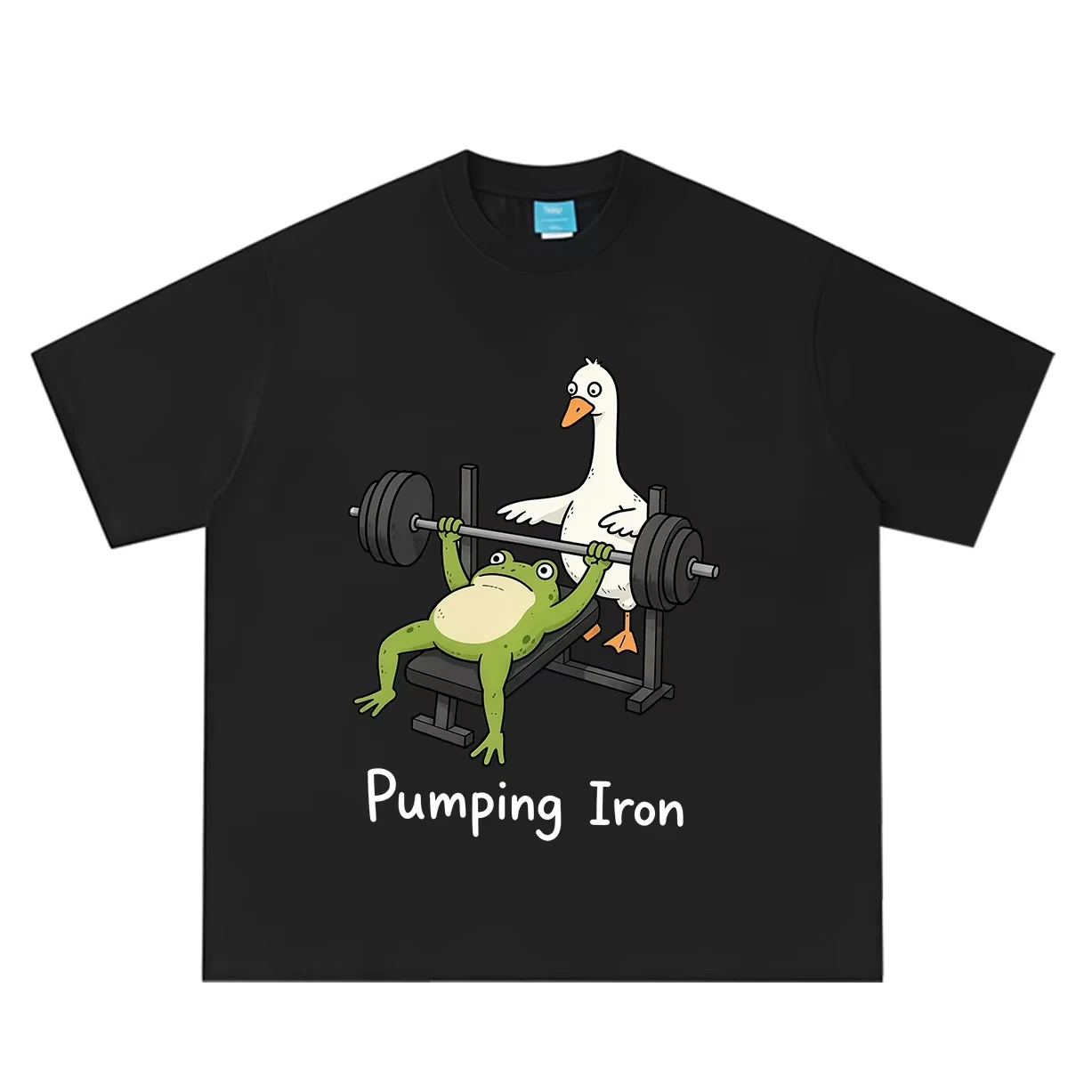 Pumping Iron Frog Goose Funny Gym Graphic T-Shirt Men Women Fashion Hip-Hop T-shirts Short-sleeved Loose Casual Cotton T-shirts