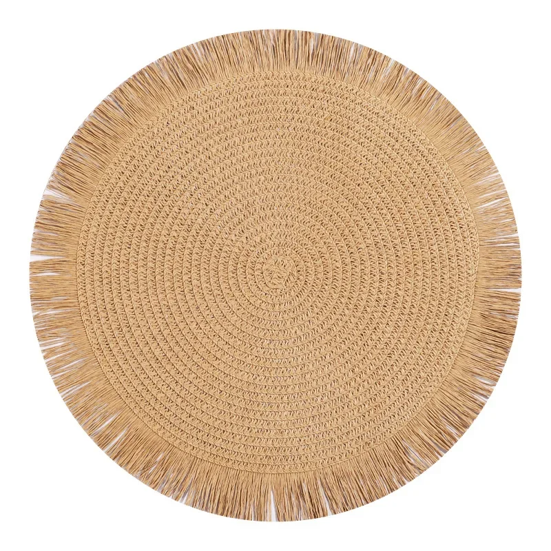 Tassel Paper Woven Placemat Solid Color Circular Lace Anti Slip Placemat Environmentally Friendly Coffee Dining Table Decor Mat