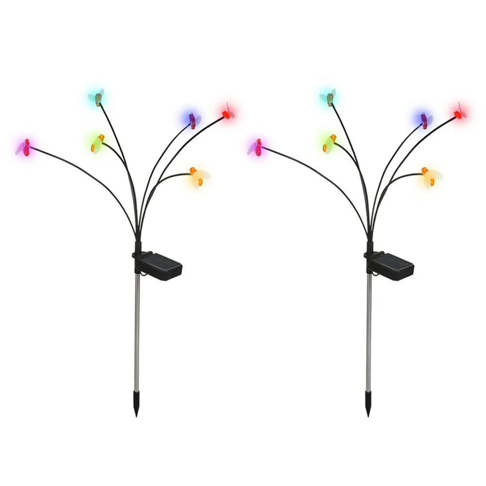 2 set 2 Sets 6 Bulbs Solar Ground Lamp Outdoor Bee Shape Stake Lights For Garden Lawn Yard Decorative Solar Powered Led Lighting