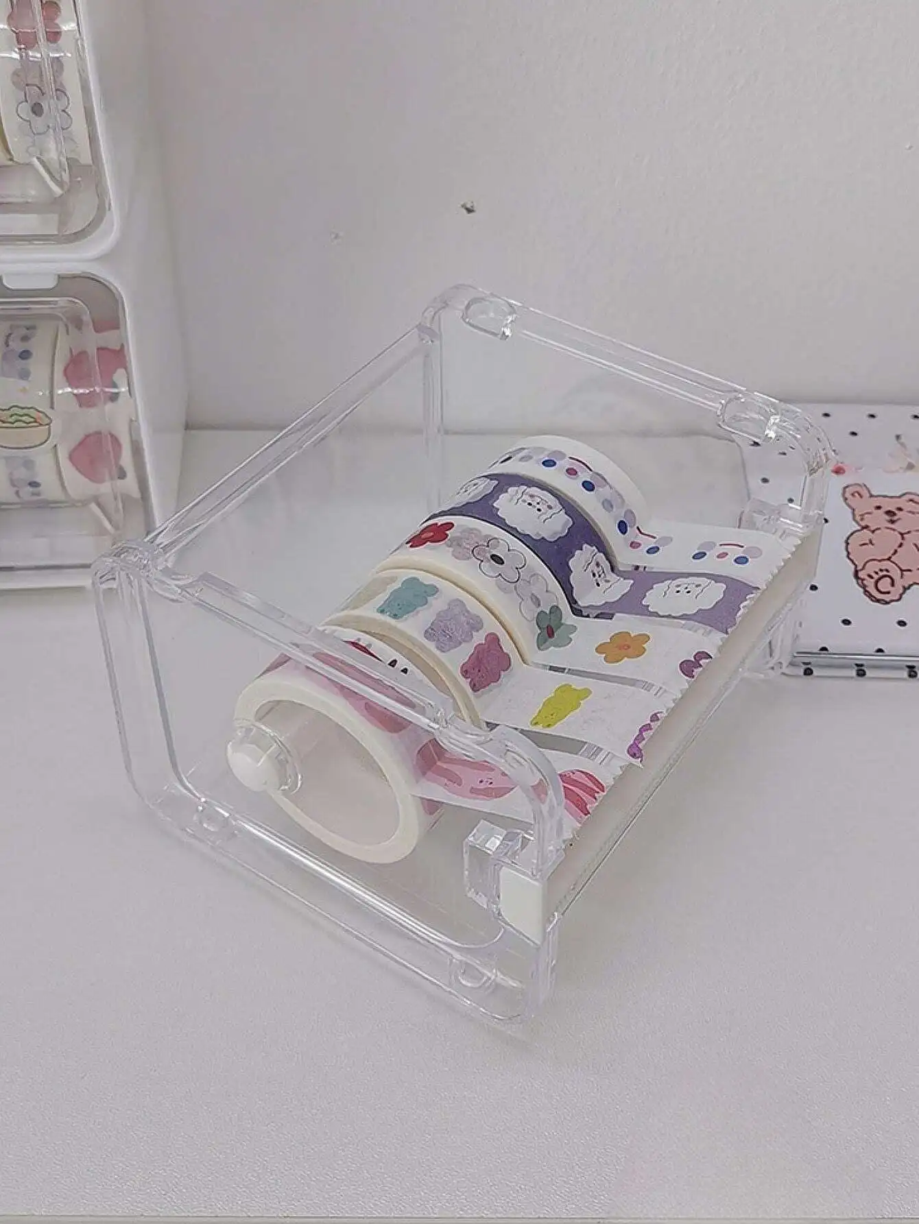 

Mini Palm-Sized Overlapping Tape Cutter – Stationery Tape Dispenser Box (Tape Not Included)