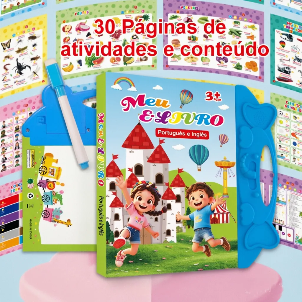 Portuguese & English Bilingual Sound Touch Book, Interactive Early Learning Audio Book, Educational Language Toy for Toddlers