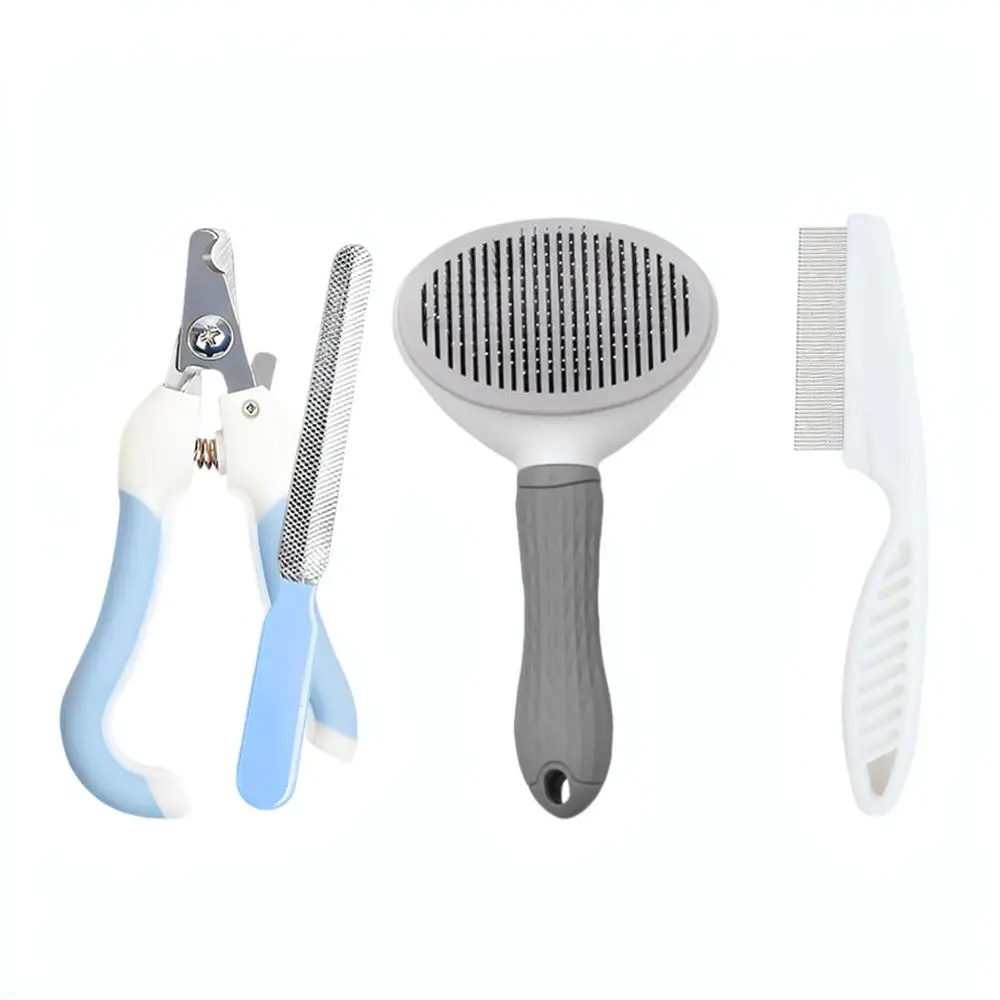 Pet Grooming Kit For Dogs Cats Hair Brush Flea Comb Nail Trimmer Set Essential Puppy Fur Shedding Cleaning Tool