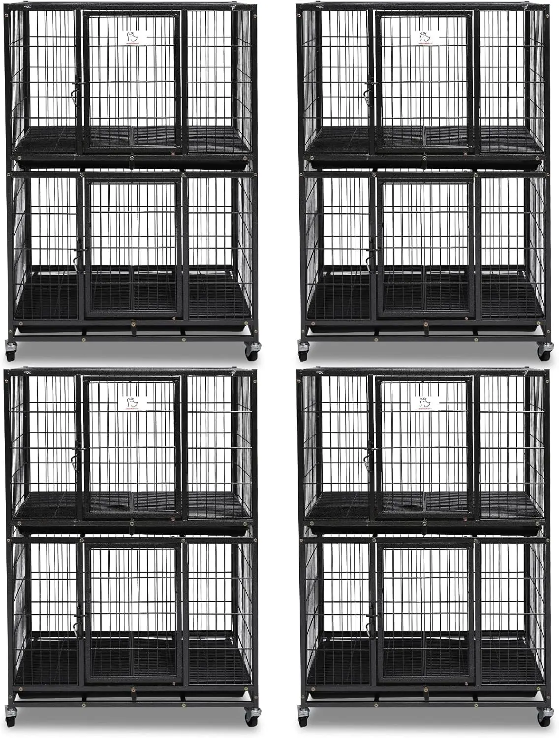

Four Packs 31 Inch Stackable Heavy Duty Dog Crate Cage Kennel with Four Lockable Wheels, Removable Tray, Escape Proof Wire Drop