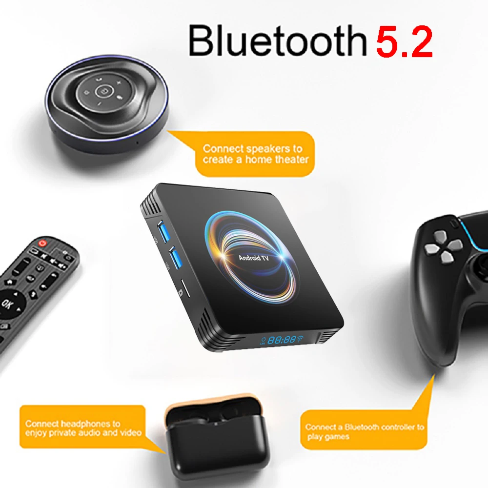 Android14.0 Smart TV Box Rackchiip RK 3528 Quad Core 2.4G/5G Dual Wifi BT5.3 8K Video 4K 64G Lettore multimediale Set Top Box Android