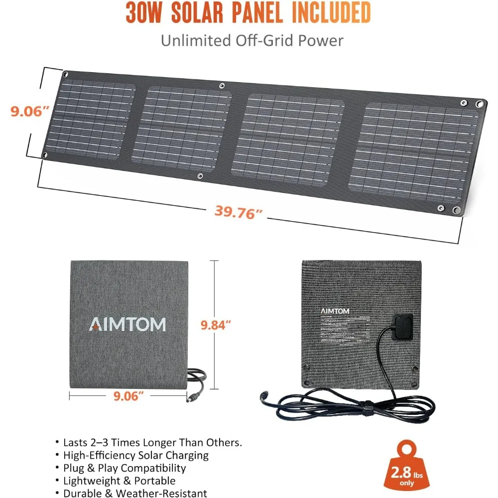 ポータブル155Wh電源 - 30Wソーラーパネル付き - 最大出力150W/110V AC、18W USB-C、デュアルUSB-Aポート、12V DC出力 - S