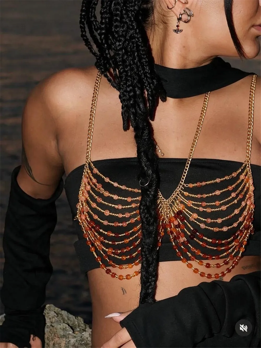 Ins European And American Wild Sexy Street Photography Nightclub Rhinestone Gemstone Splicing Tassel Women'S Top Vest