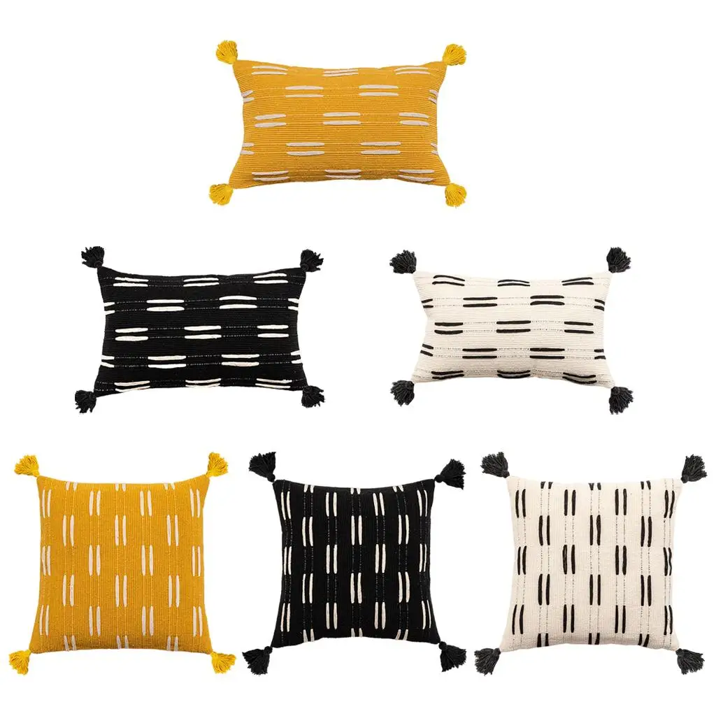 Bohemian Soft Pillow Cover Weaving Four-corner Tassel Invisible Zipper Textured Sofa Couch Decor