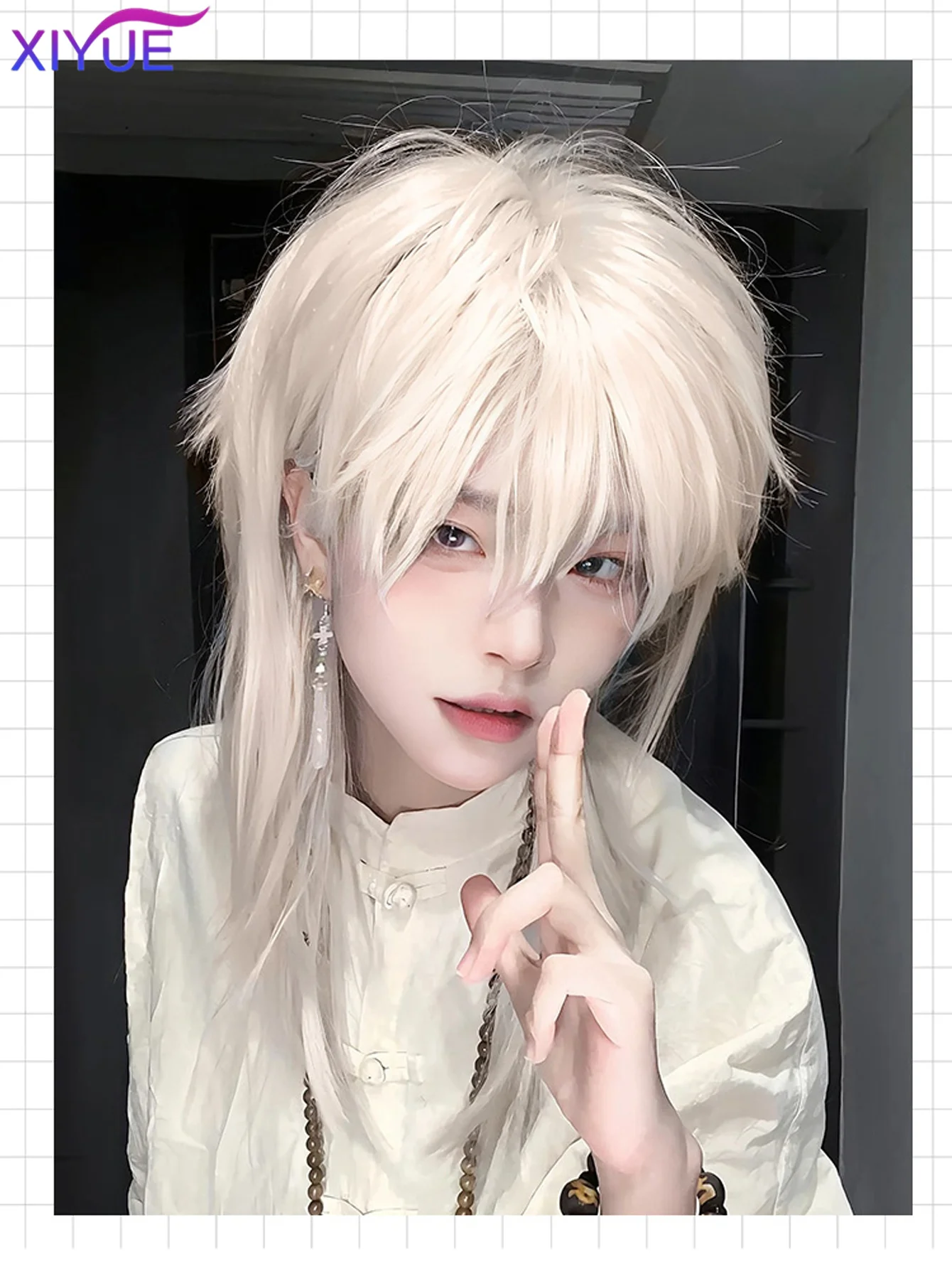 Blonde Mullet Head Wig Synthetic Long Straight Fluffy Lolita Cosplay Heat Resistant Wig Daily Party image 6