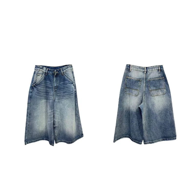 Benuynffy Vintage Baggy Washed Cropped Jeans Women 2026 Summer New Y2k Streetwear High Waist Loose Wide Leg Denim Capri Pants
